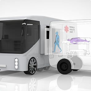 Mobile Health Unit docking with ambulance or resupply vehicle