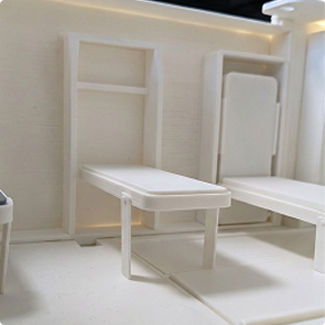 Custom collapsible beds inside the Mobile Health Unit model