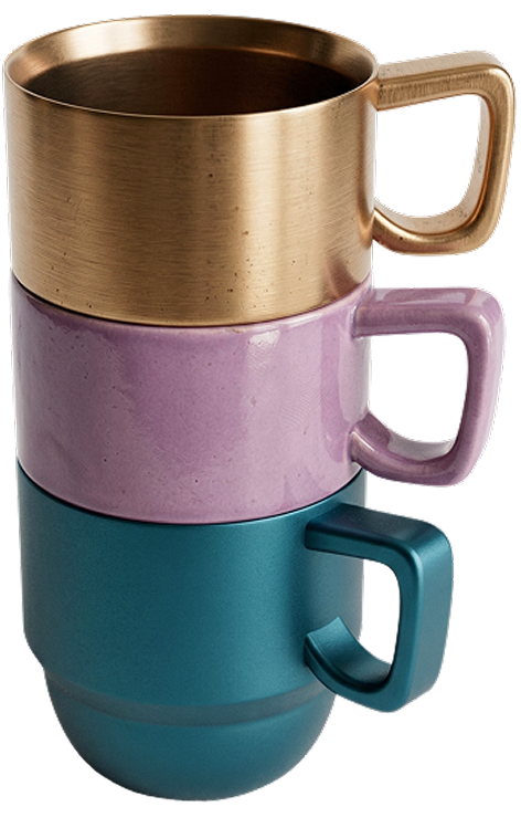 Stacked STRATA mugs render